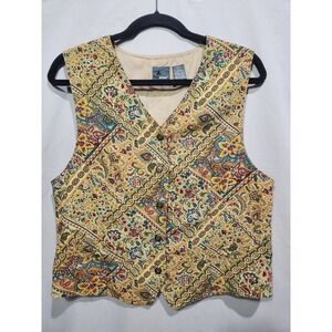 Vintage 90s LizWear Rayon Cottagecore Floral Paisley Button Up‎ Vest Boho